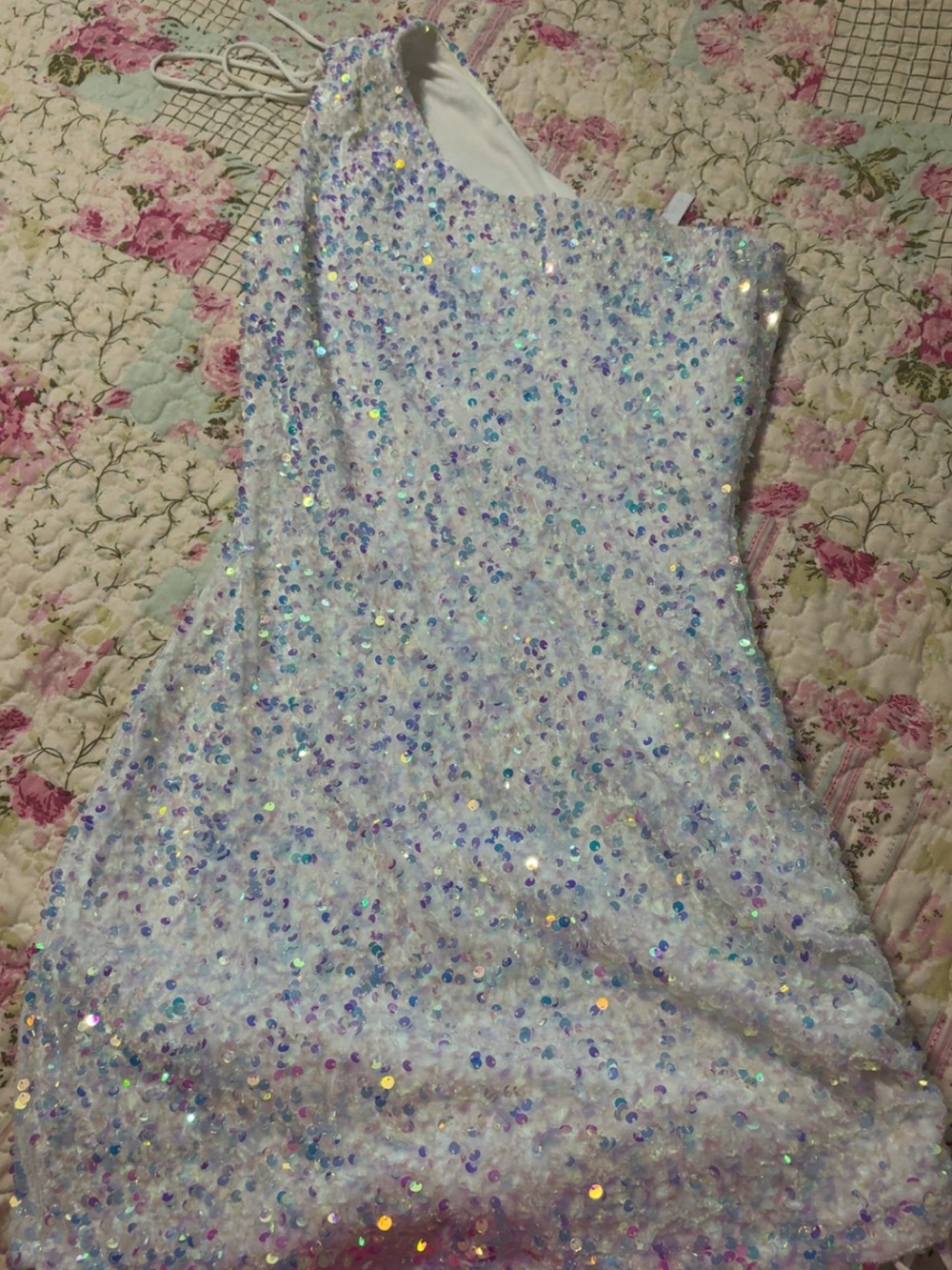 Lucy in the Sky White Iridescent Sequin One-Shoulder Dress